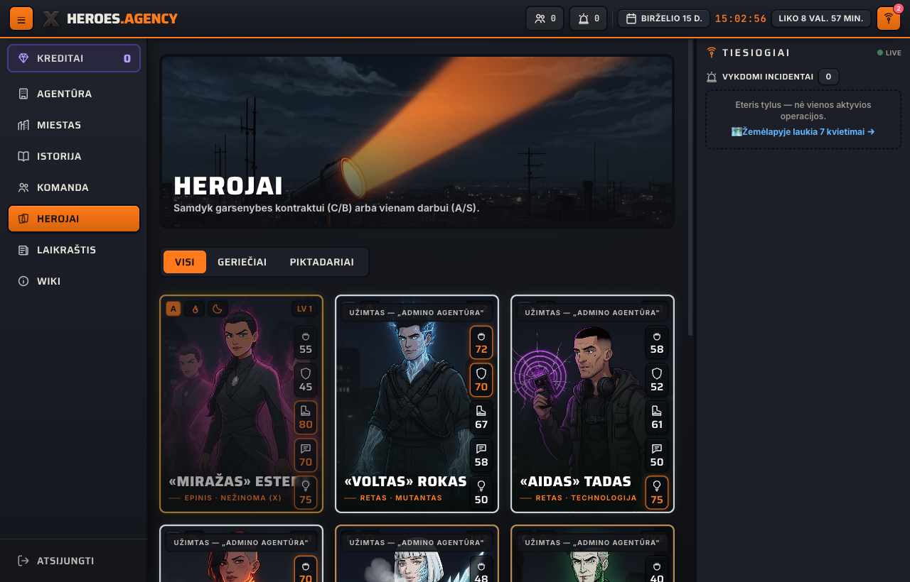 Unikalių herojų kortelės